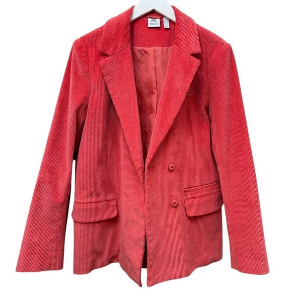 Adidas Corduroy Boyfriend Blazer Small Coral Womens Jacket Logo Oversized NWOT - Picture 11 of 16